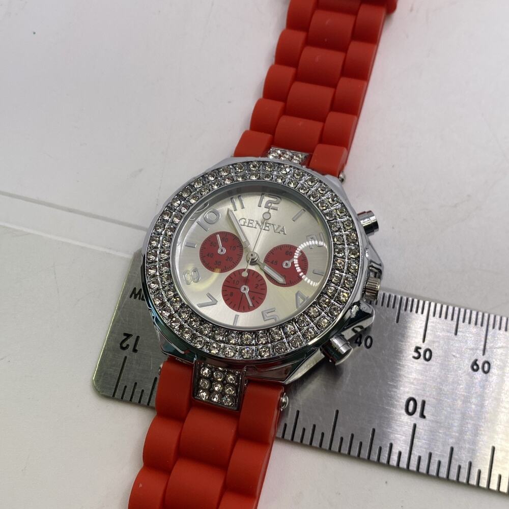 Geneva Womens Red Rubber Wrist Wrap Watch Quartz New Battery - Picture 4 of 6
